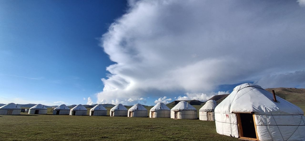 Traditional yurt camp in Kyrgyzstan mountains